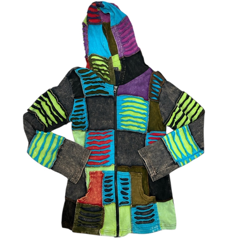 Multicolor Patchwork Zip Up Jacket With A Grunge … - image 1